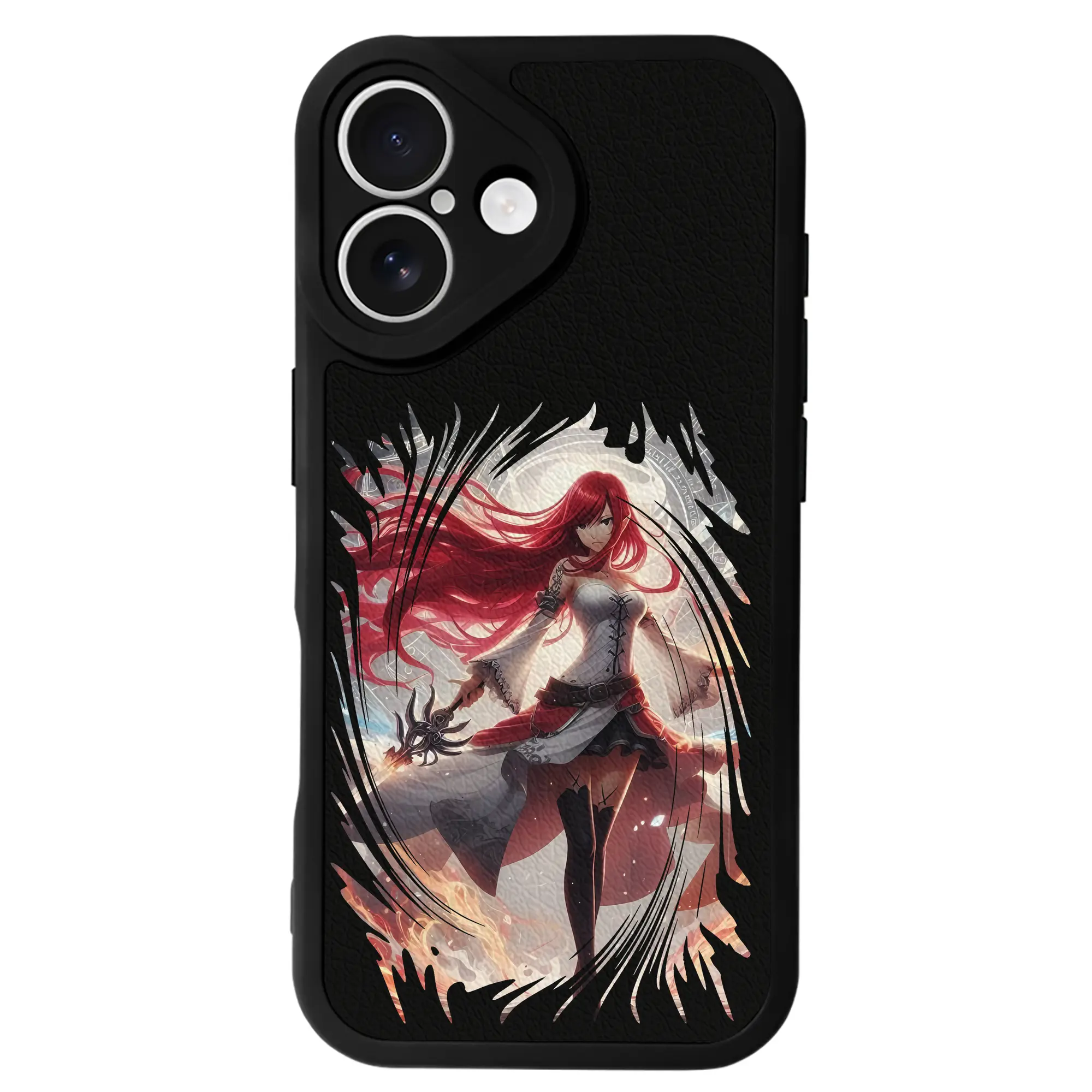 フェアリーテイル グッズ エルザ・スカーレット - IPhone 16シリーズ対応 ・ シリコンスマホケース ・ レザー調 ・ 高精度フィット ・ 耐衝撃 ・ ワイヤレス充電対応 ・ 精密カット